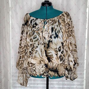 Leopard Print Boho Peasant Fairy Renaissance Ren Fest Bardot Festival Top Sz‎ 3X